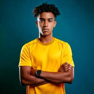 Firefly imagem de um jovem de 15 anos homem latino jogador de soccer com os braços cruzados na pose (12)