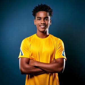 Firefly imagem de um jovem de 15 anos homem latino jogador de soccer com os braços cruzados na pose (4)
