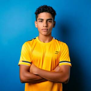 Firefly imagem de um jovem de 15 anos homem latino jogador de soccer com os braços cruzados na pose (6)