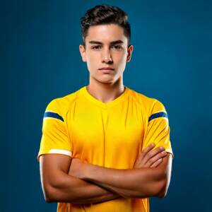 Firefly imagem de um jovem de 15 anos homem latino jogador de soccer com os braços cruzados na pose (7)