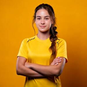 Firefly imagem de um jovem de 16 anos mulher branco jogador de soccer com os braços cruzados na pose