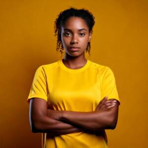 Firefly imagem de um jovem de 16 anos mulher negra jogador de soccer com os braços cruzados na pose