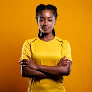Firefly imagem de um jovem de 16 anos mulher negra jogador de soccer com os braços cruzados na pose (2)